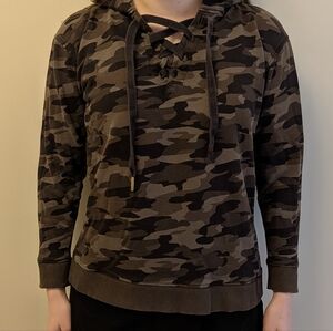 Women's Olive Camo Lace-Up Hooded Sweatshirt